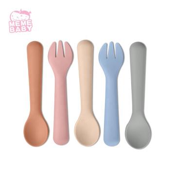 Amazon Silicone Baby Spoon Fork Eco Friendly Kids Backs Socina de vajilla Silicone Spoon and Fork Spoon Custom`s Logotipo 36G